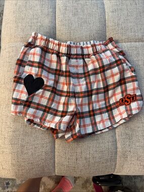 OSU Plaid Lounge Shorts with Heart Patch - Orange & Black